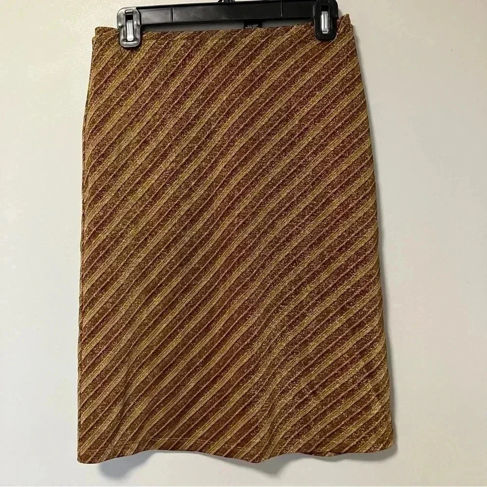 Express Y2K spandex metallic  lurex gold striped skirt
